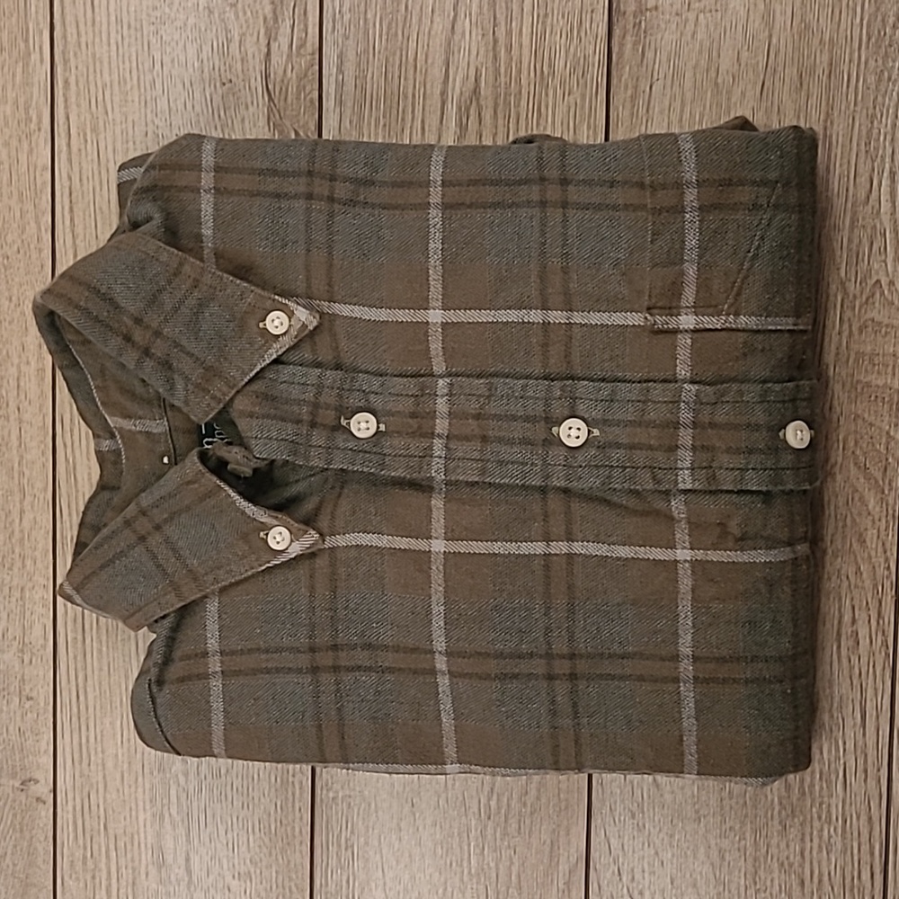 GITMAN BROS VINTAGE Green Brown Plaid Cotton USA Small Mens Long Sleeve Shirt